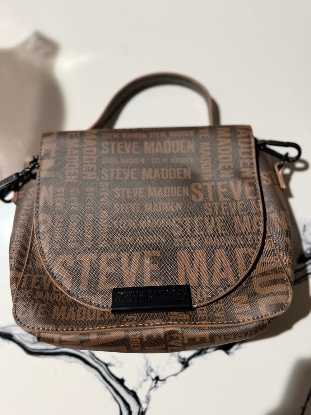 Steve Madden Tan and Brown Logo Mini Satchel